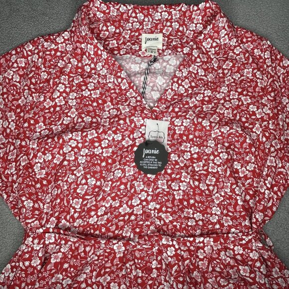 Joanie Dress Womens 16 Red Baked Apple Carly Ditzy Wrap Floral V Neck Tie Waist - Picture 1 of 10